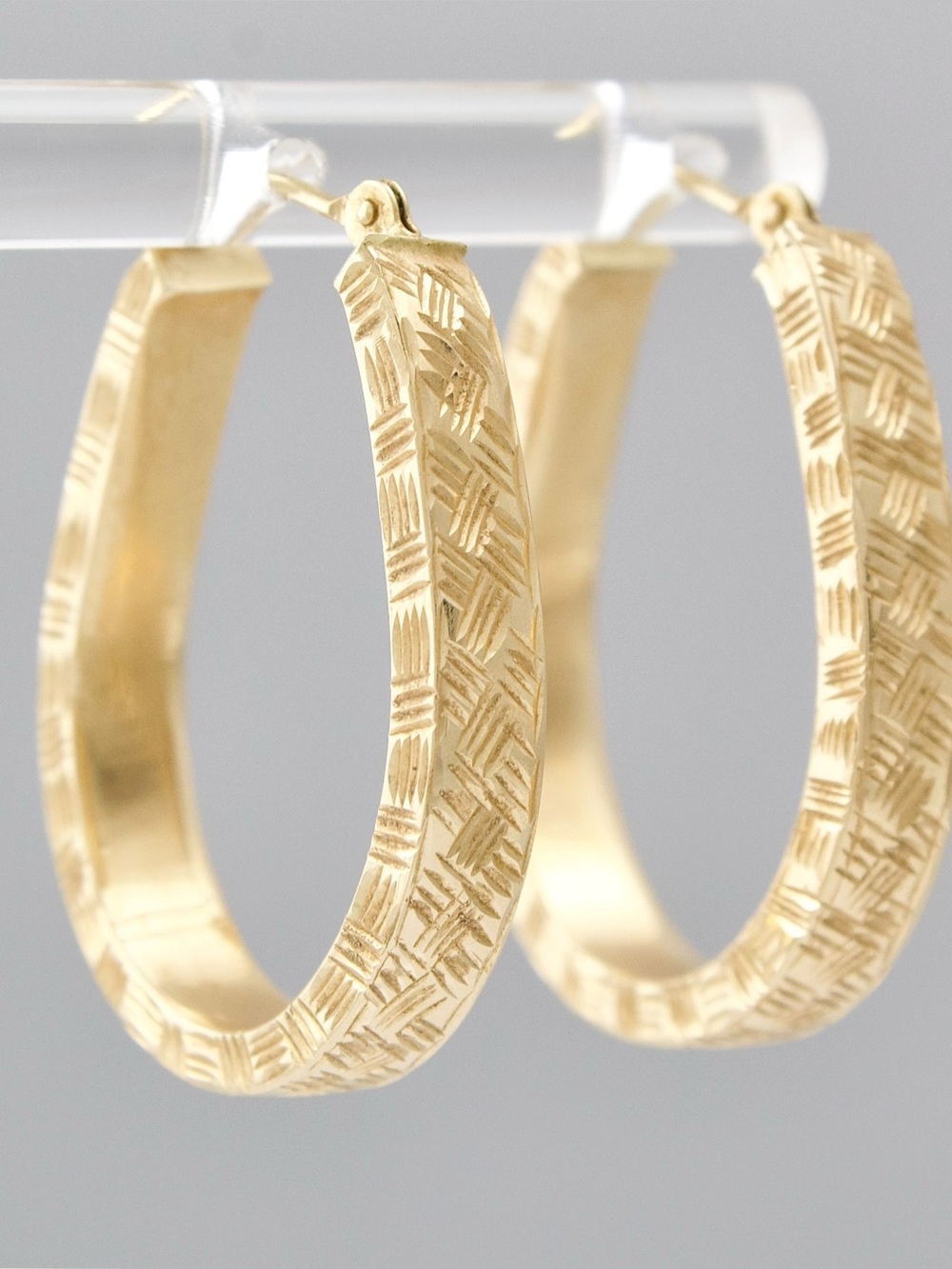 Estate 14K Yellow Gold Hoop Earrings with Etched Diamond-Cut Texture